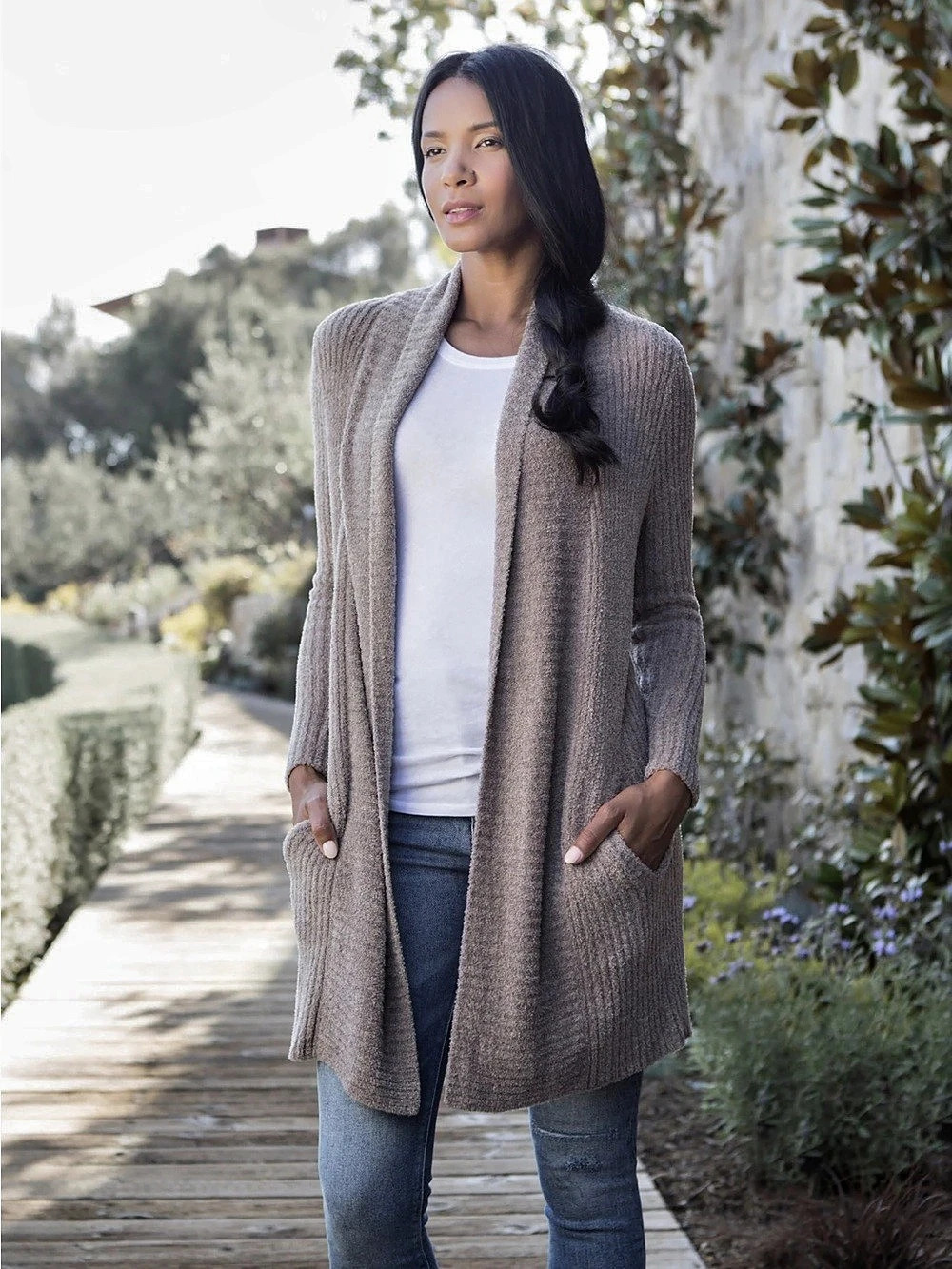 Barefoot Dreams CozyChic Lite Cardigan Gray Small